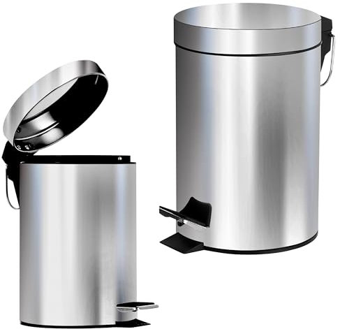 Crystals 3L Silver Pedal Bin | Stainless Steel Rubbish Bin for Kitchen, Bathroom & Toilet | Compact Waste Bin with Lid & Removable Inner Bucket | Stylish & Durable Small Pedal Bin