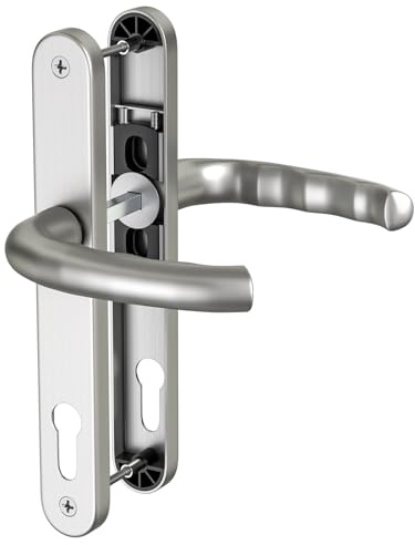 GANZTECH 1 Set Nickel UPVC 304 Stainless Steel Door Handle, 92mm PZ (Centres), Backplate 243mm, 210mm Screw to Screw, Nickel Replacement PVC Door Handle