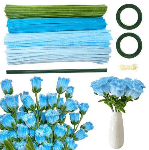 Shallyong piprensare för pyssel, 400 st blå piprensare till chenilletråd, piprensare blomsterset, piprensare, pyssel för vuxna, för blombukett DIY-dekorationer