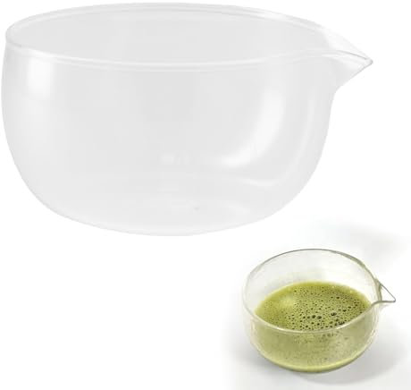 350 ml Matcha Schale aus Glas mit Ausgießer - Transparente Glasschüssel Servierschalen Set für die Küche zu Hause