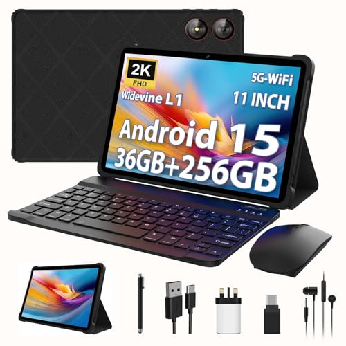 LINROM 2025 Tablet 11 Inch Android 15, 36GB RAM+256GB ROM, INCELL 2000 * 1200, Octa Core,13MP+8MP, WidevineL1/9000mAh/5G WiFi/BT5.0/OTG/GPS-Tablet with keyboard (Black)
