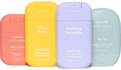 HAAN Spray hydratant pour les mains à l'aloe vera et spray buccal (pack de 4) - 1 pièce par parfum et saveur : Citrus Noon, Lavande apaisante, pomme et fraise
