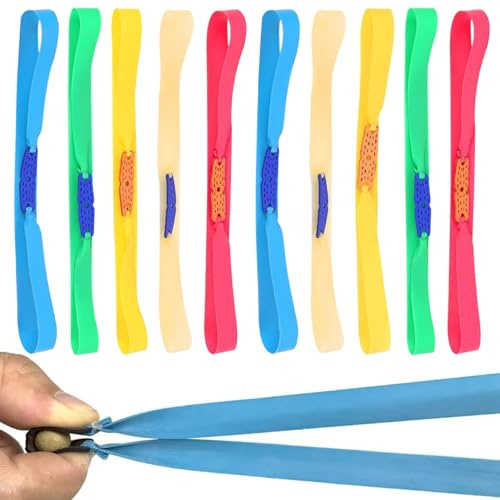 Xweptuy Frameless Slingshot Bracelet 10 Pcs Flat Elastic Slingshot Replacement Bands Portable Cuttable with Microfiber Pouch Silent Rubber Sling Shot Tubing for Hunting, Randomly Colored #·