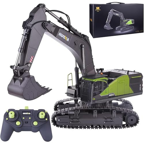Genérico Excavadora teledirigida para 1593, 1:14 22CH 2.4G RC Excavadora Todo Terreno Metal Ingeniería Vehículo de Construcción con Luces LED y 360° Cabina Giratoria