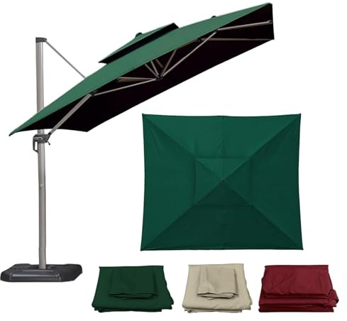 Baldacchino Di Ricambio 8 Stecche Telo Di Ricambio Per Ombrellone A 2 Livelli Da Patio Quadrato 3x3m 2.5x2.5M, Copertura Per Ombrellone Da Tavolo Impermeabile E Resistente Per Esterni(Dark-Green,2.5x2