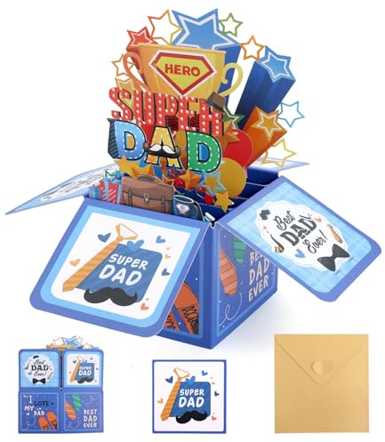 3D Super Dad Pop Up-Kort, Kreativ Presentask med Kuvert Meddelandekort Perfekt Hälsning för Pappor Styvpappor Morfäder och Speciella Män i Ditt Liv