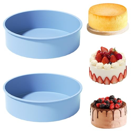YXHZVON 2 stampi in silicone rotondi, 20 cm, senza BPA, in silicone, rotondi, per torte a strati, torte al formaggio, torte arcobaleno (blu)