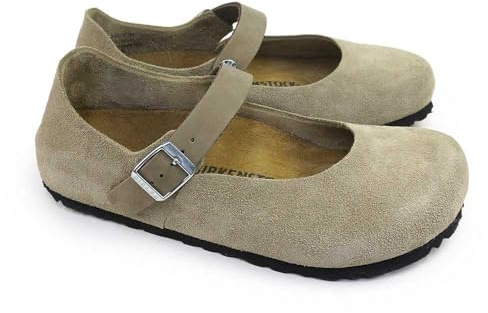 Birkenstock Mantova, scarpe da donna Mantoba, scarpe basse in pelle scamosciata, Mary Jane, larghezza stretta taupe (1030432), 24.0 cm