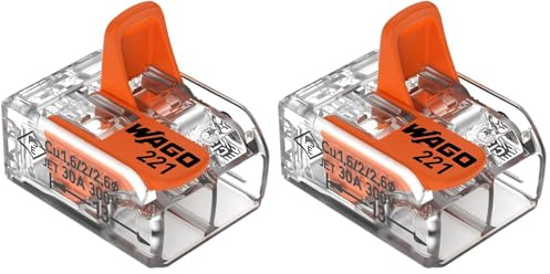 WAGO Terminali di collegamento 221-612 | 2 poli, fino a 6 mm², connettori per cavi COMPACT con leva per tutti i tipi di conduttori in tutto il mondo, sicurezza delle applicazioni confermata, 10 pezzi