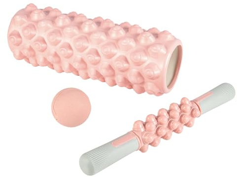 3-in-1 Foam Roller Set, Deep Tissue Massage Kit with Massage Stick & Fascia Ball, High Density EVA Foam Roller for Muscle Recovery, Yoga, Pilates & Fitness – Portable for Home, Gym & Travel (Pink)