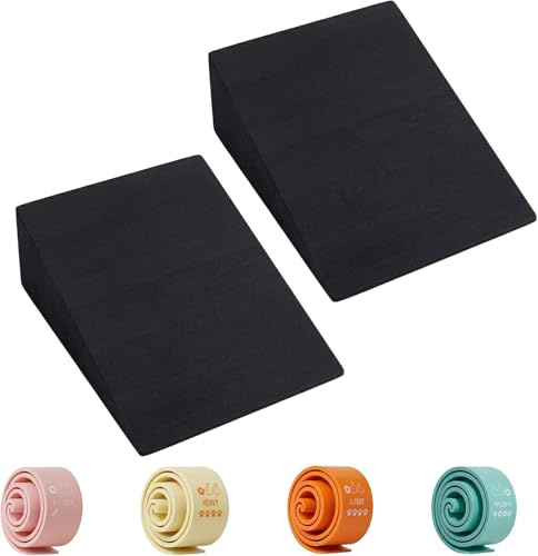 Cuña Sentadillas EVA 23 x 15 x 6 cm con 4 Bandas de Resistencia, Bloque Inclinado para Yoga, Pilates, Fitness en Casa y Estirador de Piernas Estiramiento