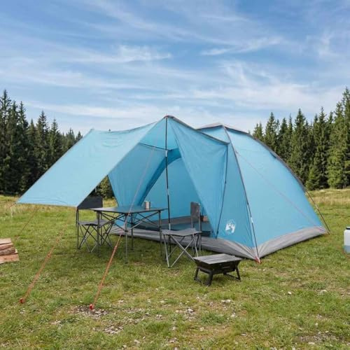 LoogCape Camping Tent 4 Person Blue Polyester and Steel Waterproof Throw Dome Tent with Rain Canopy, Easy and Quick to Assemble for Camping and Hiking
