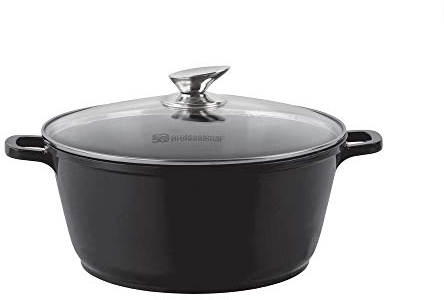 SQ Professional NEA Die-Cast Aluminium Stockpot with 3-Layer Non-Stick Coating Stew Pots Induction Casserole Pan Tempered Glass Lid with Steam Vent