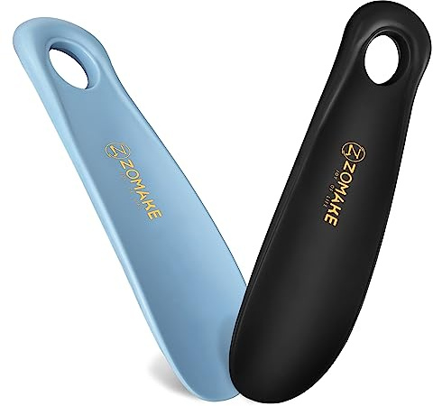 ZOMAKE Schuhlöffel Klein,Schuhanzieher Kleiner Kunststoff 19cm,Mini Schulöffel Kurz Plastik für Reise(2er Schwarz+Blau)