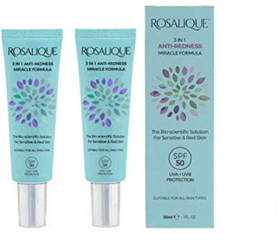 Rosalique 3 in 1 Anti-Redness Miracle Formula Color Corrector LSF50 für überempfindliche und zu Rötungen neigende Haut, Geeignet für alle Hauttypen, 2 x 30 ml