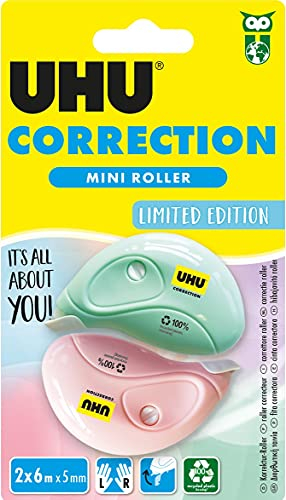 UHU Rollers correcteur pastel mini - Ruban correcteur rapide, propre et précis, blanc, lot 2 de 6m x 5mm