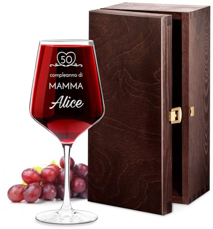 Maverton Calice da vino Rubino XL - incisione personalizzata - 530 ml - in vetro - ideale per il vino rosso e bianco - regalo di compleanno per la donna - compleanno di mamma