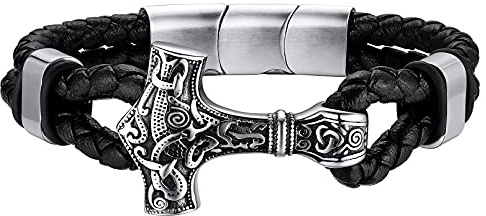 FaithHeart flätat läderarmband för män, magnetiska armband med vikingators/skalle berlock, storlek 19-23 cm, gotiska smycken för män pojkar pappa (presentask)