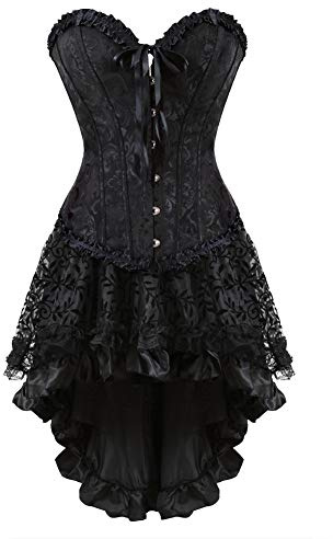 WLFFW Bustino Corsetto Floreale e Gonna Tutu Corpetto Donna Gotico (EU(34-36) M, Nero)