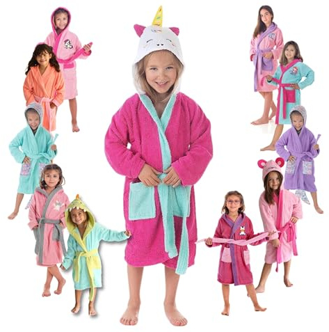 LEBENGOOD - Albornoz Niña, Albornoces Infantiles Niños, Ducha, baño, piscina, Algodón 100%, Certificado OEKO TEX, Libre de Quimicos, Bata Rizo Capucha, Niño, Bebe, 2 a 8 Años (Amelie 6-8 años)