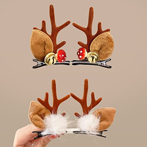 Fermagli per capelli di Natale, 4 pezzi, per corna di renna, fermagli per capelli con cervo, fermagli per capelli, per bambini, ragazze, donne e donne (marrone)
