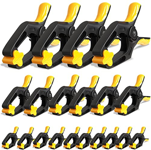 EQUIPTZ Spring Clamps for Woodworking, Crafts, Backdrop and Pool Cover, 20-Pack Spring Clamp Set with 4 Pcs of 6-inch, 6 Pcs of 4-inch & 10 Pcs of 3-inch Clamps, Extra Wide & Non-Detachable Jaw Pads