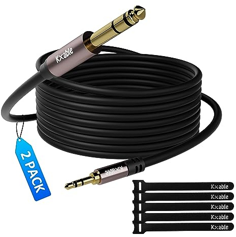 Kxable 3.5mm to 6.35mm Stereo Audio Cable 8 Feet (2 Pack), 1/4 to 1/8 inch Headphone Cable Jack, Hi-Fi Sound, Gold Plated Connectors, OFC Core, Black Cable (with 5 pcs Cable Ties)