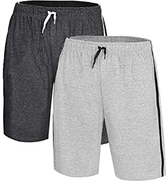 Loungekläder shorts för män supermjuk bekväm bomullsblandning fritidskläder, gym, nattkläder underdelar, paket med 2, storlekar M till 5 XL, Träkol/Grå, 5XL