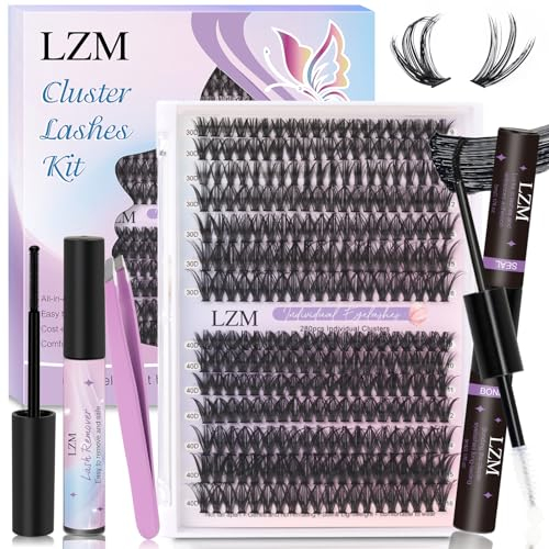 LZM 280 Pcs Kit Extension Cils, Extension Cils Kit Mélangées 9-16 mm Volume Russe Faux Cils avec Colle et Scellants, Pincettes et Enlever (30D+40D,C Curl)