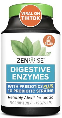 Zenwise Health Digestive Enzymes + Probiotics for Gut Health and Prebiotics Fibre Supplements for Digestion - 45 Count