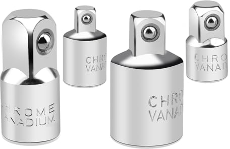 Salubohum 4 Adaptador de Llave, Carraca Adaptador, Llave de Vaso, 1/4 A 3/8, 1/2 A 3/8, de Acero Cromo-Vanadio, Adecuado para Llaves de Tubo y Llaves de Vaso (Plateado)