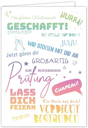 PICTALOO Glückwunschkarte zur bestandenen Prüfung – hochwertige Grußkarte zum Schulabschluss, Geschenk zum Abi, Abitur, Ausbildung, Bachelor, Führerschein, Examen, witzige Karte zur Gratulation (Bunt)