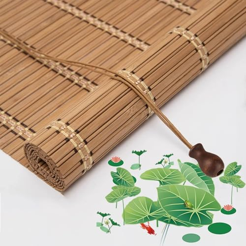 Bambusrollo Aussenbereich,Natürliche Rollo Bambus Für Fenster,60% Lichtfilternde Rollläden,Sichtschutzvorhänge,Raffrollos,Atmungsaktiver Sonnenschutz Jalousien,Mit Heber,W×H-80×130cm(31 * 51in)