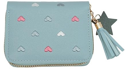 Bonita cartera para niñas y niños para mujer, mini cartera de piel sintética suave con cremallera, bolsillo para monedas y compartimentos para tarjetas, Modelo A, 1, Americano