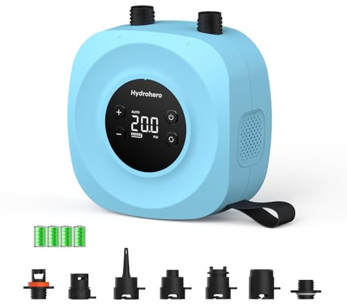 Hydrohero Elektrische SUP Pumpe 20PSI, Intelligentes Zweistufiges Aufblasen & Entleeren Paddle Board Pumpe, Wiederaufladbar Auto-Off SUP Luftpumpe für Paddle-Boards, Surf-Kites, Zelte, Boote (Blau)