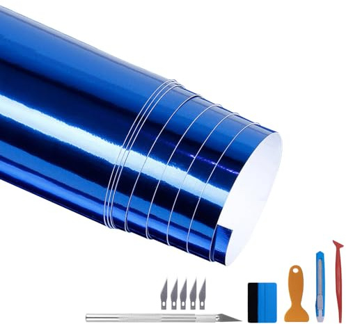 NewL - Pellicola adesiva in vinile cromato lucido, senza bolle, fai da te, autoadesiva, per auto, blu, 100 x 300 cm