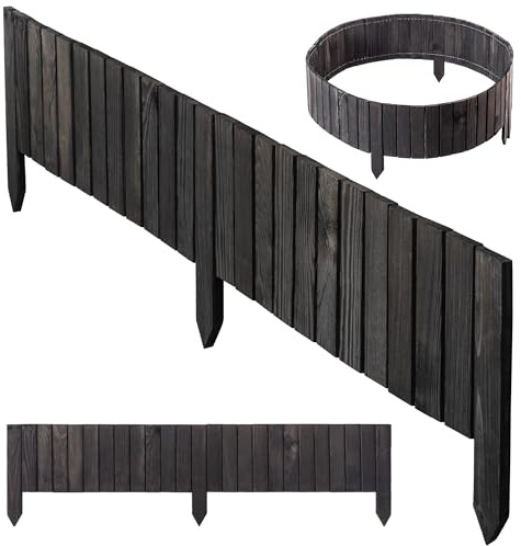 KADAX Rabattkant av trä, 116 x 20 cm, rabattkant, flexibelt trästaket, trädgårdsstaket, staket för trädgård, rabattbegränsning, flexibel, klippkant rollborder (antracit)