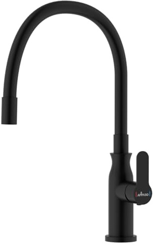 APPASO Robinet de cuisine basse pression noir flexible robinet de cuisine 3 ports 1 types de jet, bec haut pivotant à 360° avec douchette flexible (pour systèmes basse pression)