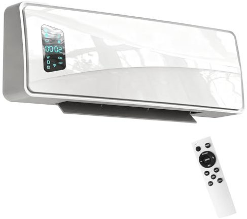 HOMCOM Electric Heater, 2000W Ceramic Wall Mounted Space Heater with Fan, Adjustable Thermostat, Weekly Timer, Oscillation, Open Window Detection, 24H Timer, Remote Control, White