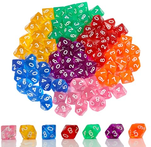70 dados poliédricos de 10 lados para juegos de rol, RPG/MTG/D&D, juego de tablero y juego de cartas, acrílico translúcido multicolor para coleccionar, accesorios de juego de rol y actividades de