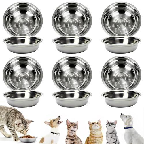 Regerly Bols Chat en Acier Inoxydable pour Chats, 6 Gamelles Rondes en Acier Inoxydable pour Chats pour Chats Chiots Hamsters Lapins Chien Petits Animaux