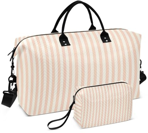 Duffelväska set dubbel väska set våg quiltad vagn ärm trendig förvaring, Persika ränder, One Size, Klassisk