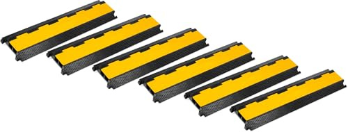 6X Pronomic Protector 2-100L Kabelbrücke 2-Kanal mit Steckverbindung 100 x 25 x 5 cm - Kabelkanal aus Kunststoff für Versanstaltungen - Kabel Überfahrschutz für Boden - Schwarz/Gelb