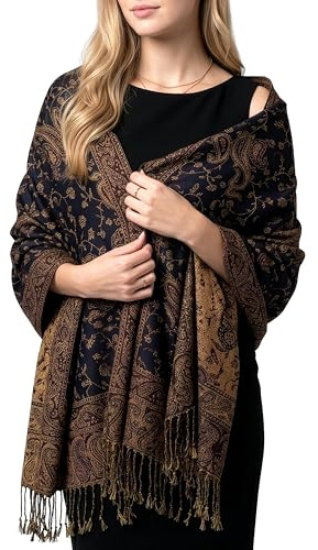 Achillea Sciarpa morbida e setosa reversibile paisley pashmina scialle avvolgente con frange, Navy, 28 W x 76L