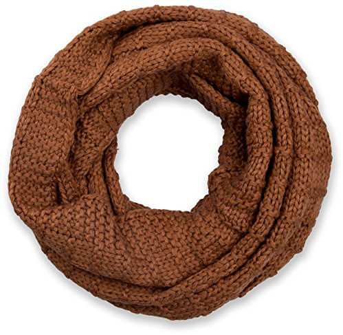 styleBREAKER sciarpa scaldacollo in maglia a quadri, sciarpa ad anello in maglia fine a tinta unita, sciarpa invernale in maglia, unisex 01018154, colore:Cognac