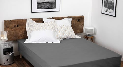 Home Linge Passion Spannbettlaken, 100% Baumwolle, 57 Fäden/cm², Größe 180 x 200 cm, dunkelgrau, Spannhöhe 25 cm, dicht gewebt, weich, atmungsaktiv, waschbar