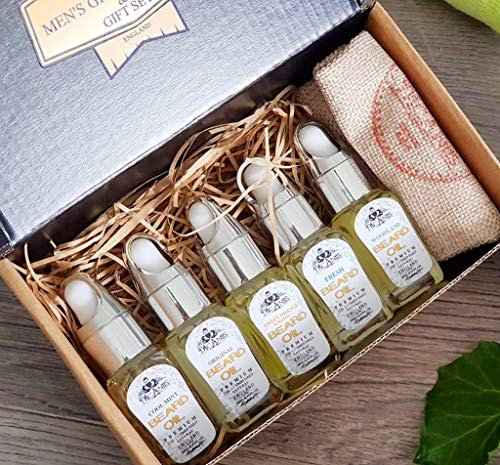 Mcaniis 5 Parfum Barbe Conditionneur d'huile Ensemble cadeau – non grasse et lumière pour Noir et africain pour homme Halal pour sèches et Rugueuses Beard-sweet Orange et mangue Parfum