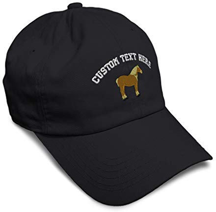 Custom Soft Baseball Cap Belgian Draft Horse Embroidery Horses Twill Cotton Hot Air Balloon Dad Hats for Men & Women Black Personalized Text Here