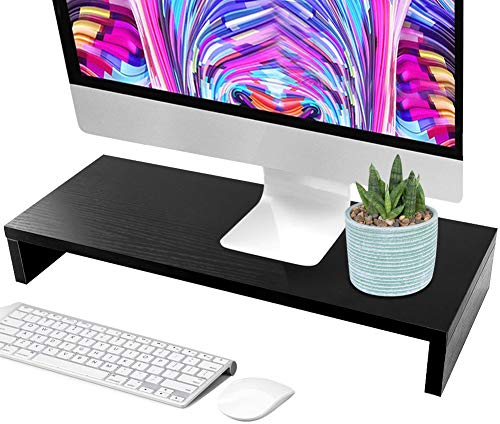 Monitorständer aus Holz, Monitorständer für PC Computer TV Universal Schreibtisch Erhöhung für PC TV Notebook Laptop Schwarz