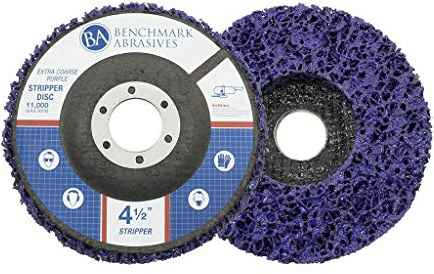Benchmark Abrasives 4 1/2 Inch Stripping Disc with 7/8 Arbor Angle Grinder Disc Rust Remover for Metal Paint Stripper & Removal on Wood, Plastic - Metal Polishing Wheel - (5 Pack), Extra Coarse